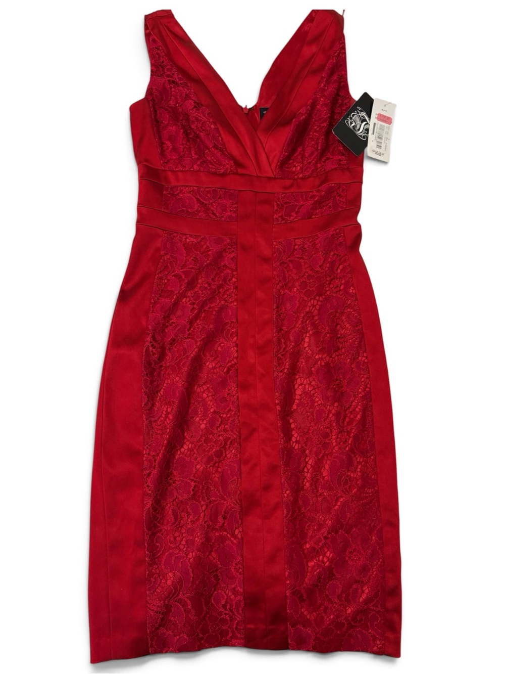 NWT Jax Red  Lace-Panel V-Neck Sheath Dress